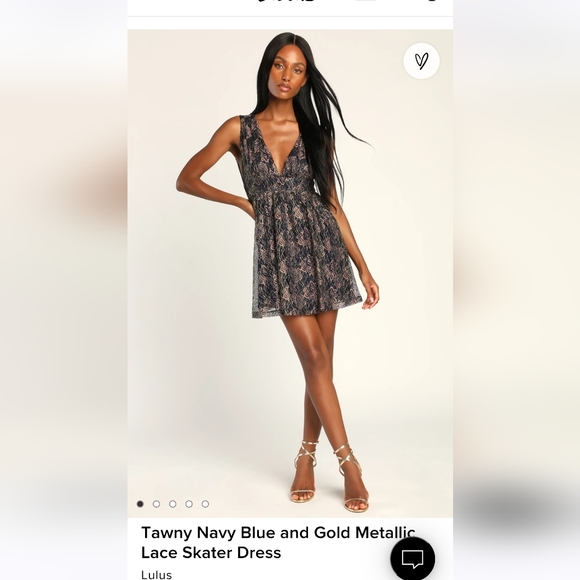 NWT Lulu's Blue & Gold Lace Skater Dress - Picture 5 of 7